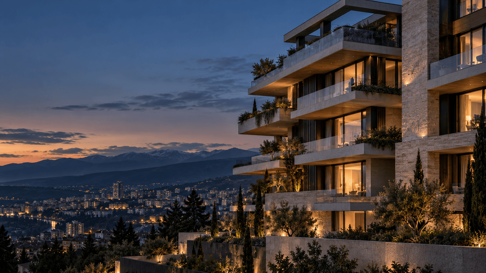 Contemporary residential architecture overlooking a Georgian city
